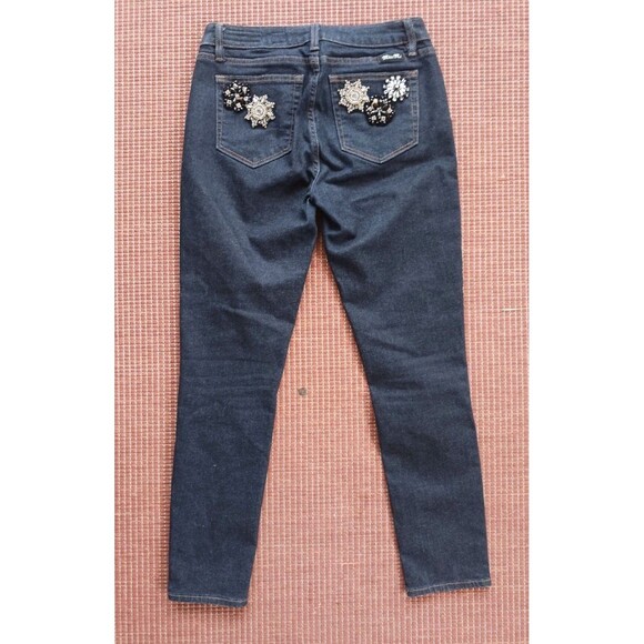 Miss Me Jeans Size 27 Bling Snow Flake Ankle Skinny Dark Wash Blue Embellished - Picture 1 of 7